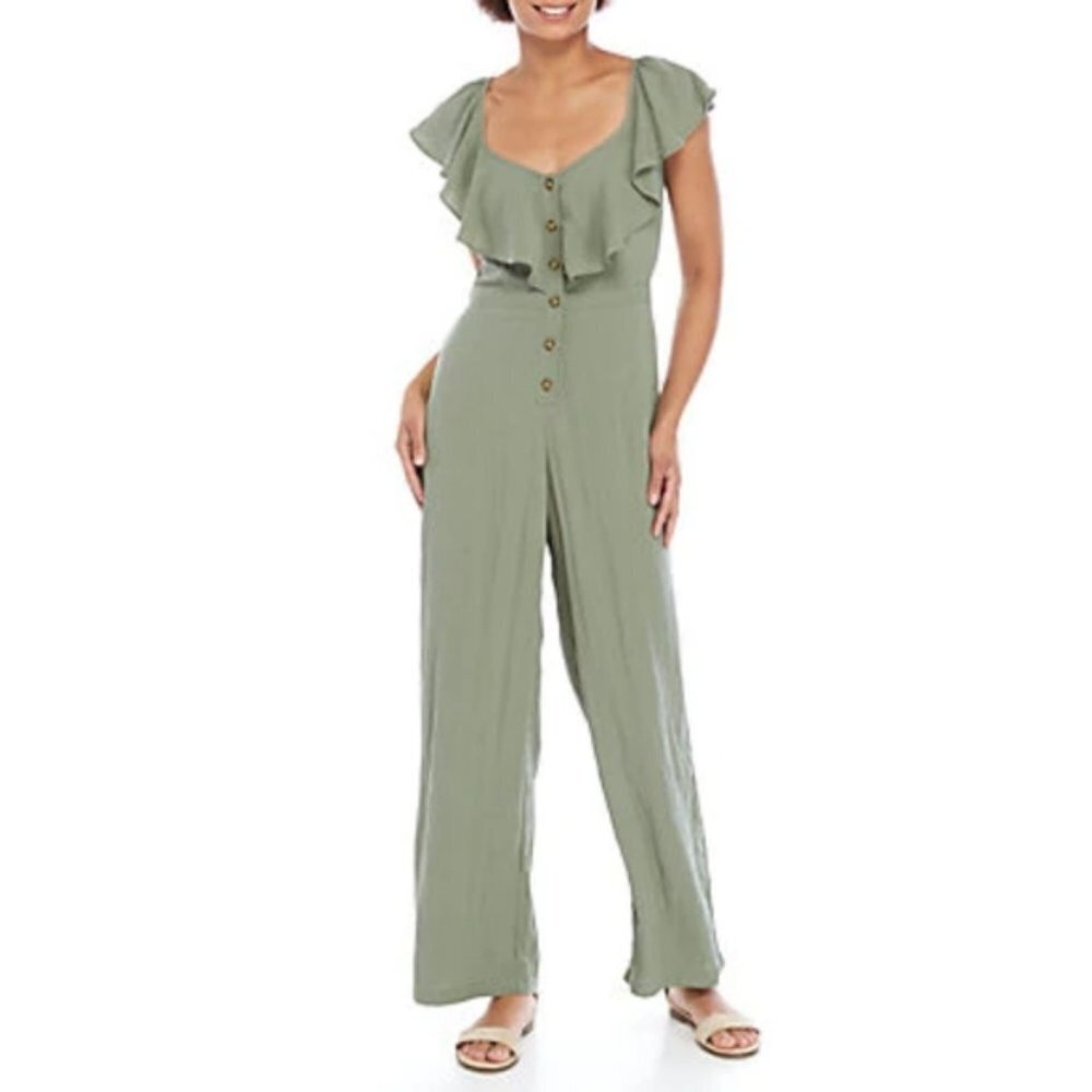 June & Hudson Estilo‎ Sleeveless Ruffle Top Button Jumpsuit